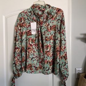 Zara Floral Neck Tie Top
